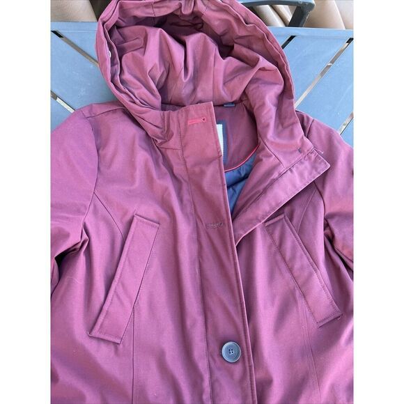 Tommy Hilfiger Jacket Womens Medium Burgandy Red Hooded Puffer Coat Button Down - Picture 2 of 11